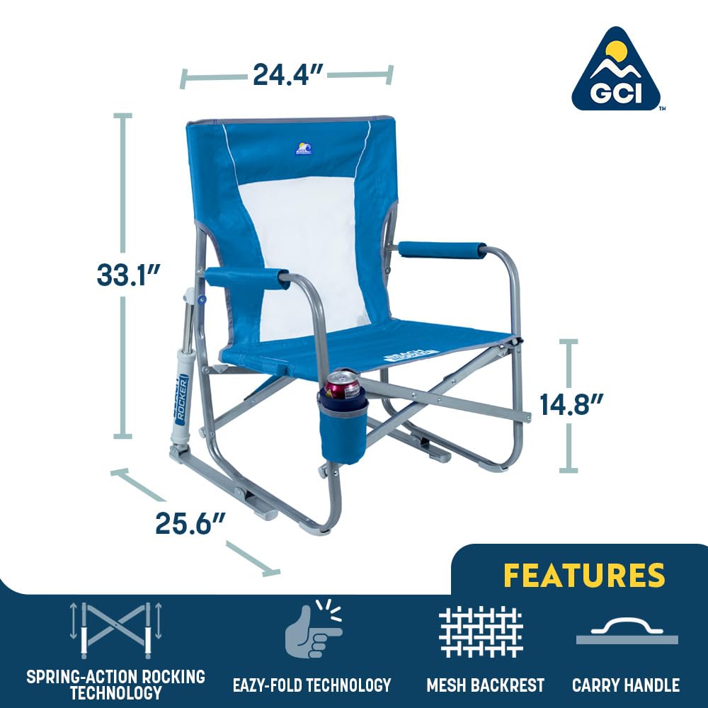 GCI Outdoor Beach Rocker Folding Waterside Chair & Portable Rocking Chair, Saybrook Blue