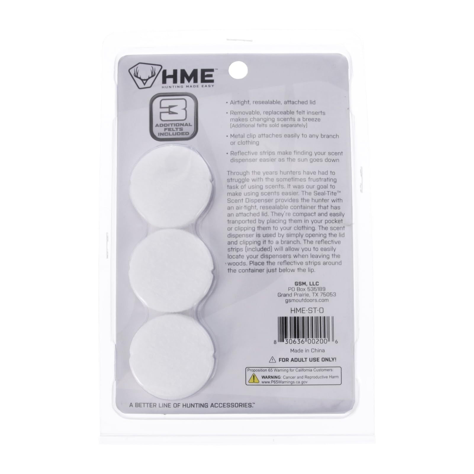 Seal-Tite HME Scent Dispenser (Pack of 3) | Durable Compact Easy-to-Use Airtight Resealable Containers with Clips, Replaceable Felts & Reflective Strips