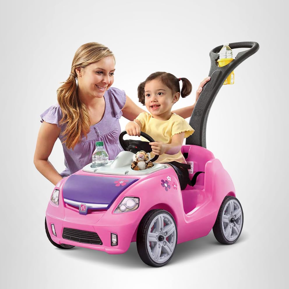 Step2 Whisper Ride II Push Cars Kids, Ride On Car, Seat Belt, Horn, Toddlers Ages 1.5 – 4 Years Old, Max Weight 50 lbs., Quick Storage, Stroller Substitute, Pink