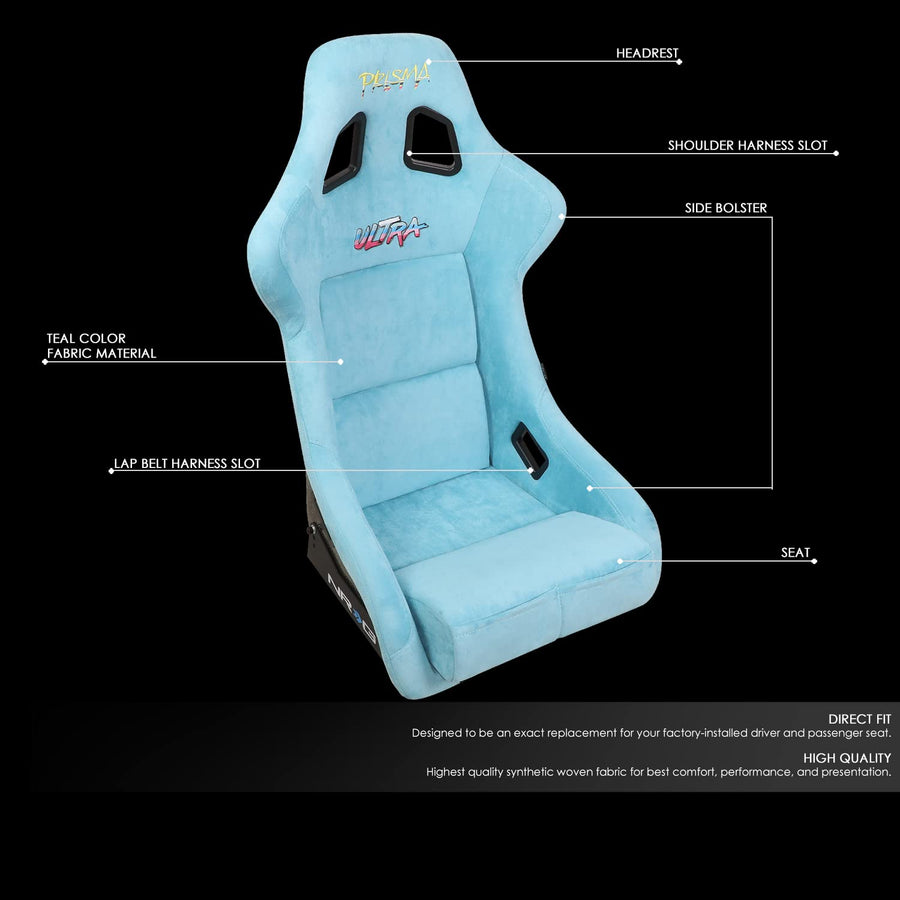 NRG Innovations Prisma NRG-FRP-302TEAL-ULTRA Fixed Back Bucket Racing Seat with Bottom Mount Bracket, Teal Colored Seat/Gold Flake Back, 24" W X 36" H X 18" D