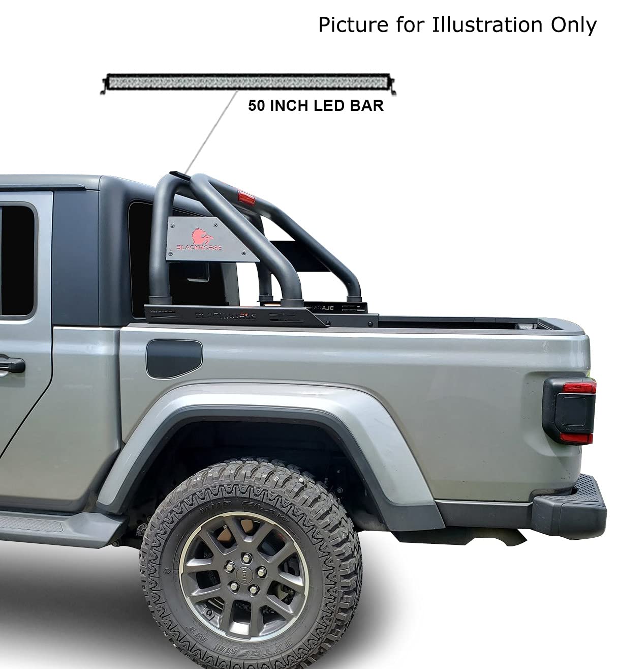 Black Horse Roll Bar Classic Black Includes 40" Led Light Bar Compatible with 2020-2024 Jeep Gladiator-RB09BK-KIT