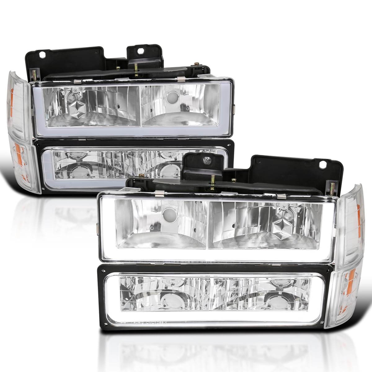 LED Bar Headlights + Bumper Lights + Corner Lights SPEC-D TUNING Compatible with 1994-1998 GMC C10 C/K Suburban Sierra, Left + Right Pair Headlamps Assembly
