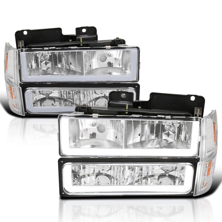 LED Bar Headlights + Bumper Lights + Corner Lights SPEC-D TUNING Compatible with 1994-1998 GMC C10 C/K Suburban Sierra, Left + Right Pair Headlamps Assembly