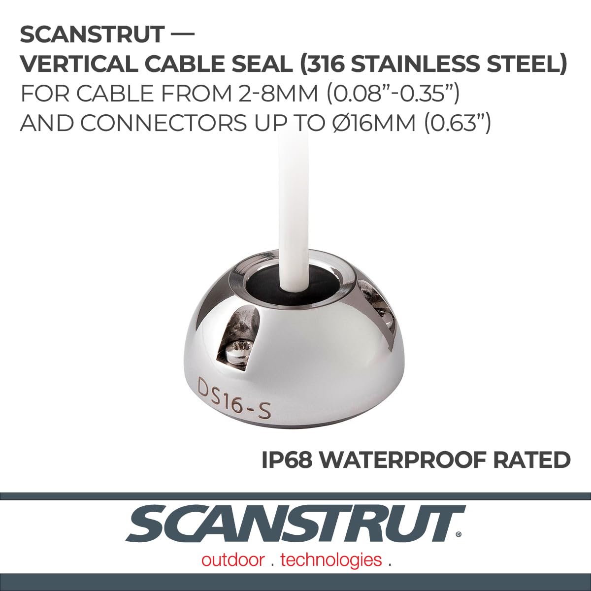 Scanstrut Mini Cable Seal DS16-S for Connectors to 0.63" and Cables 0.08"-0.35" - Stainless Steel