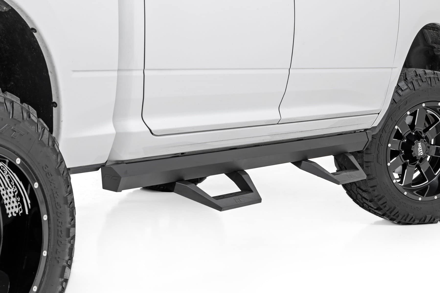 Rough Country Adjustable SRX2 Aluminum Steps for Ram 1500/2500/3500 (2010-2018) Crew Cab - Modular Running Boards with Slide-Adjust Steps
