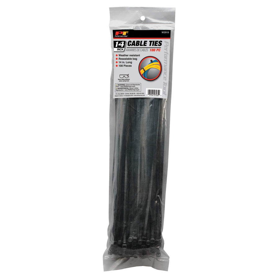 W2915 Performance Tool 100pc 14-Inch Cable Tie, Black With Tensile Strength 50 Lbs