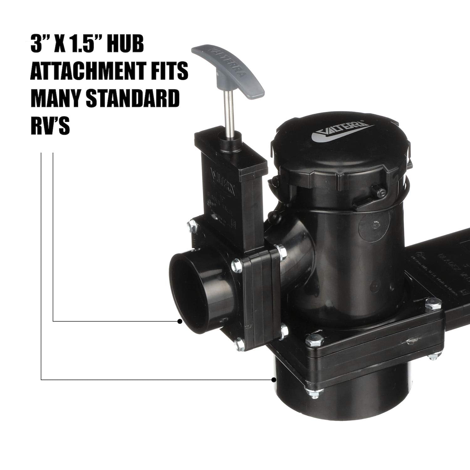 Valterra Double Rotating Valve San Tee, Mess-Free Waste Valve for RV's, Campers, Trailers, 3" x 1.5" Hub