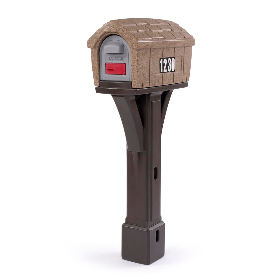 Simplay3 Mailbox Classic Home Plastic Residential & Post Mount Combo Kit with 2 Access Doors - Washed Stone/Espresso Brown, Made in USA