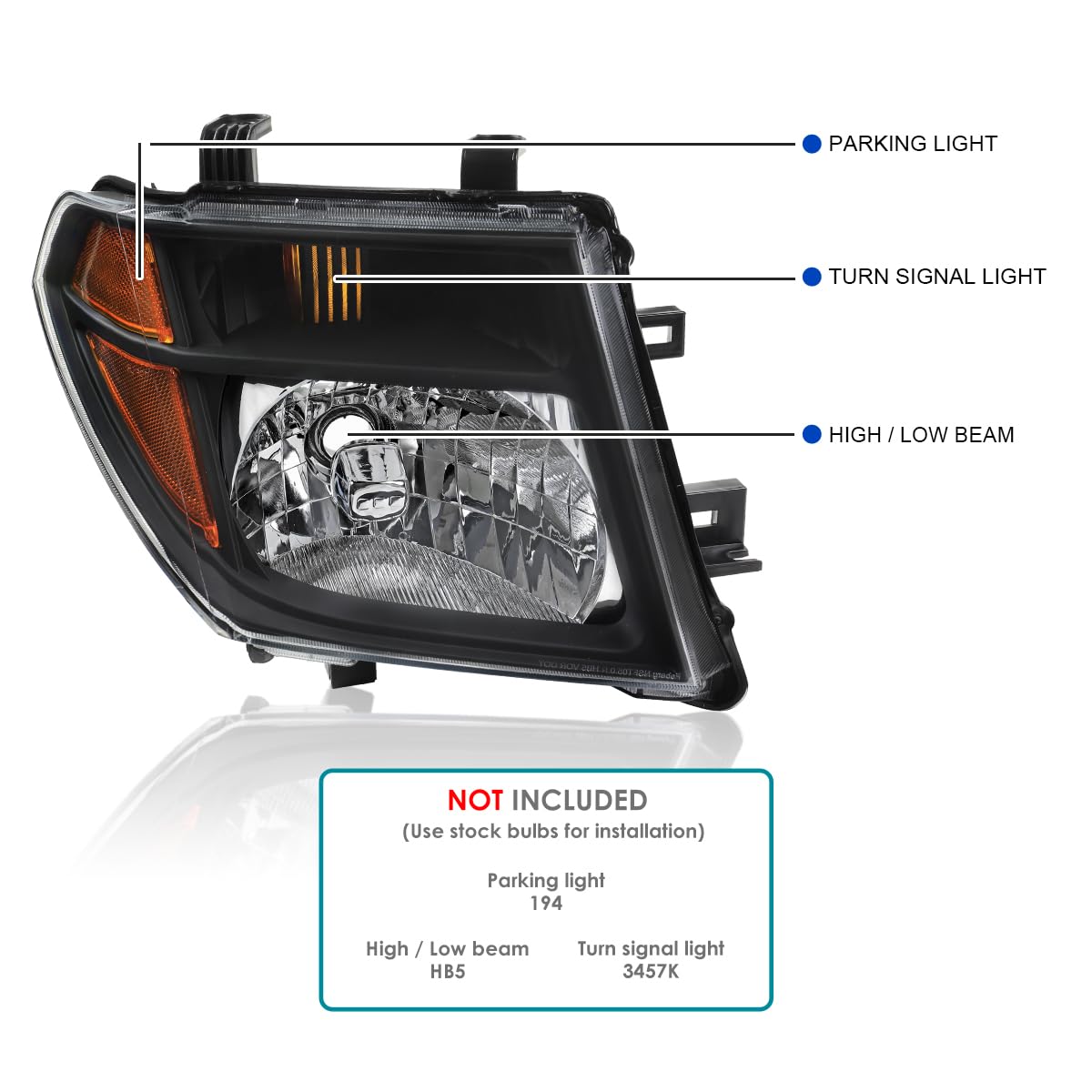 Replacement SPEC-D TUNING Black Headlights Compatible with 2005-2008 Nissan Frontier, 2005-2007 Nissan Pathfinder Left + Right Head Lamp Assembly