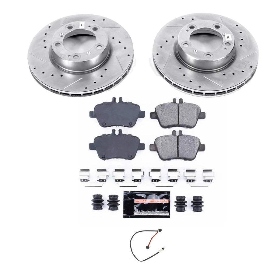 Z23 Power Stop K7195 Front Brake Kit-Drilled/Slotted Brake Rotors & Carbon Ceramic Brake Pads For Porsche 911 2006-2008 [Model Specific]