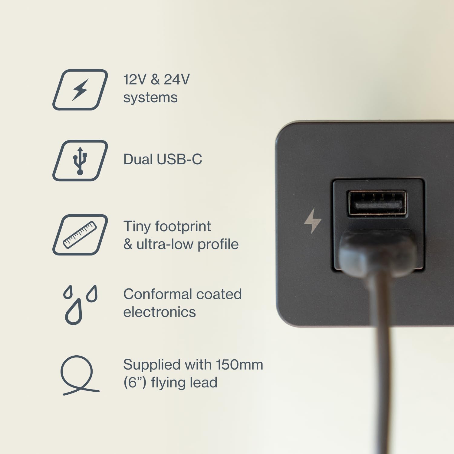Scanstrut Tile-Series SC-TILE-20 Dual USB-C Interior Charging Socket - Black Bezel