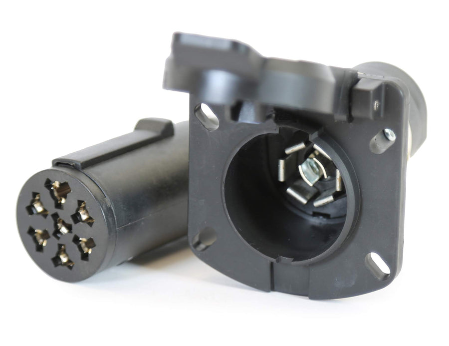 7-Way Flat to Buyers Products 7-Way Round Trailer Connector Adapter - Prewired 3 Inch Connection
