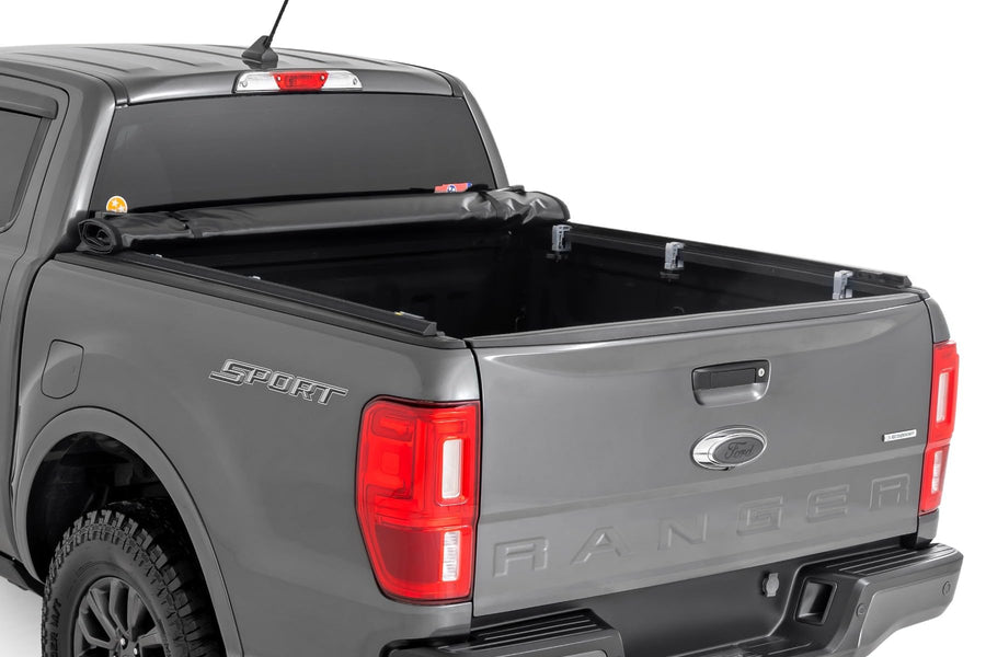 Soft Roll-Up Bed Cover Rough Country for Ford Ranger (2019-2023) - Fits 5' (61.0") Bed, Weather-Resistant Tonneau Cover