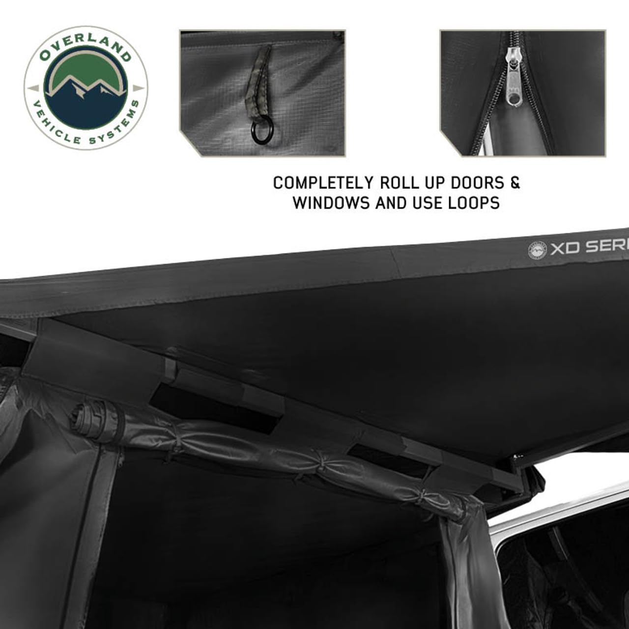 XD Nomadic 270/180 Awning Room Enclosure - Overland Vehicle Systems, Black Body, Black Trim (4 Walls & Floor)