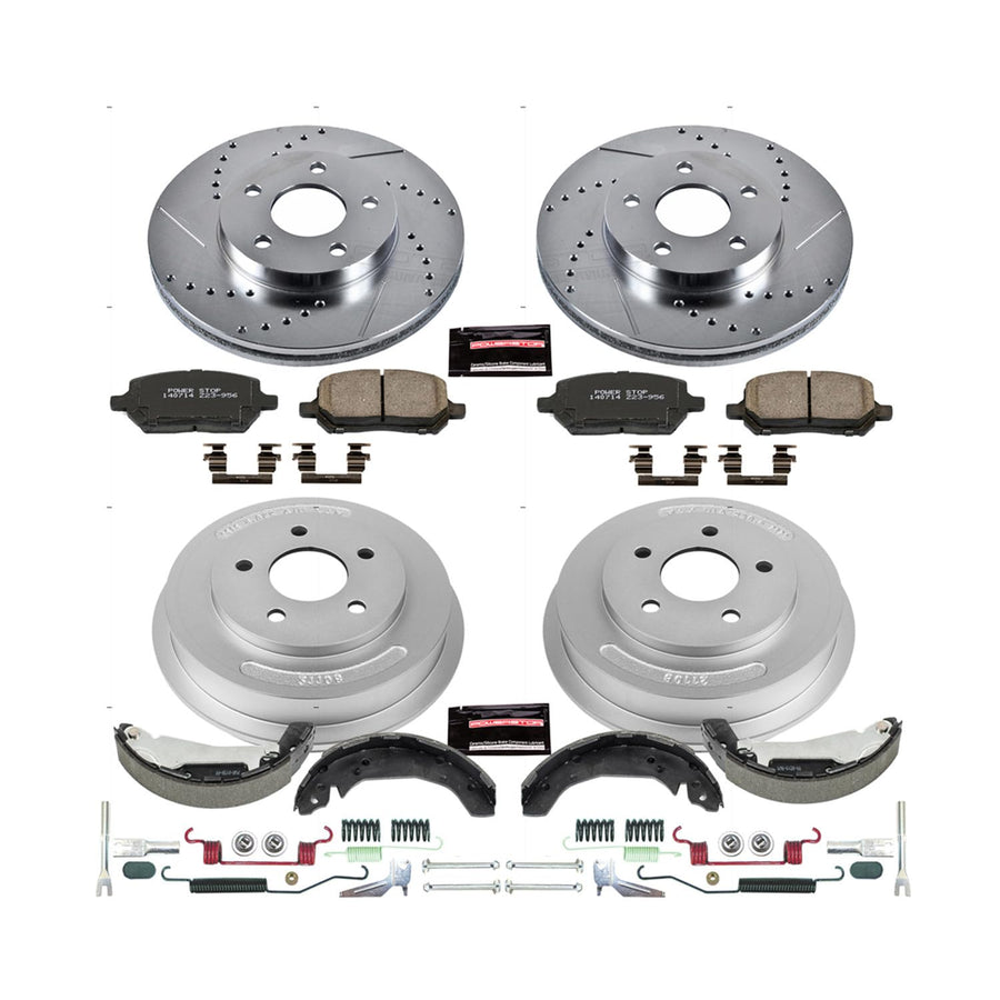 Power Stop K15422DK Z23 Carbon Fiber Brake Pads Front and Rear with Drilled & Slotted Brake Drums Kit For Chevrolet Cobalt 2009-2010, Pontiac G5 2009-2010 [Model Specific]