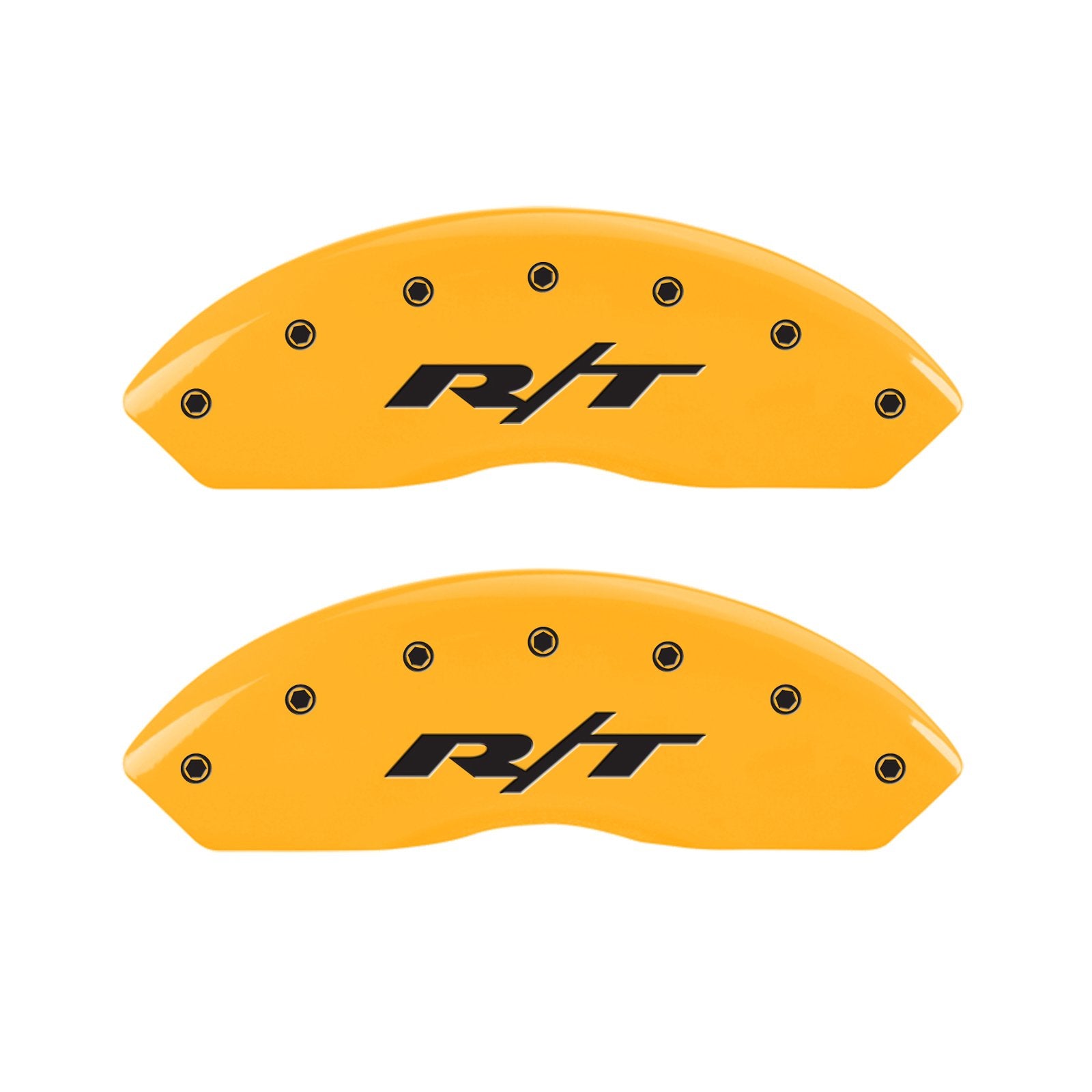 MGP 12200SRT1YL Yellow Caliper Covers (Set of 4, Engraved Front and Rear: RT, Yellow powder coat finish, black characters)
