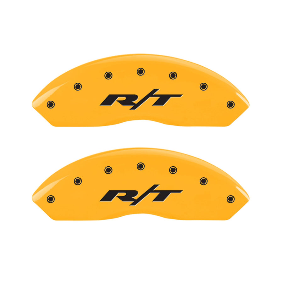MGP 12200SRT1YL Yellow Caliper Covers (Set of 4, Engraved Front and Rear: RT, Yellow powder coat finish, black characters)