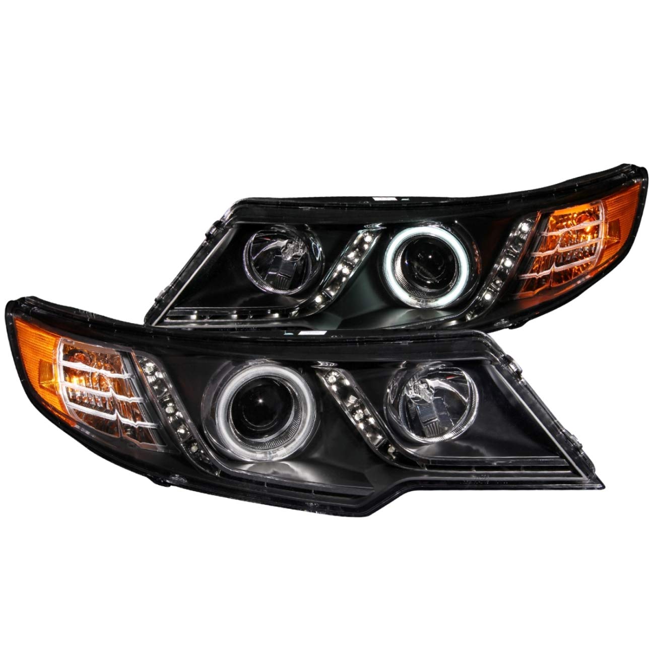Halo Anzo USA 121413 Black Projector Headlight with Clear Lens and Amber Reflector for Kia Forte