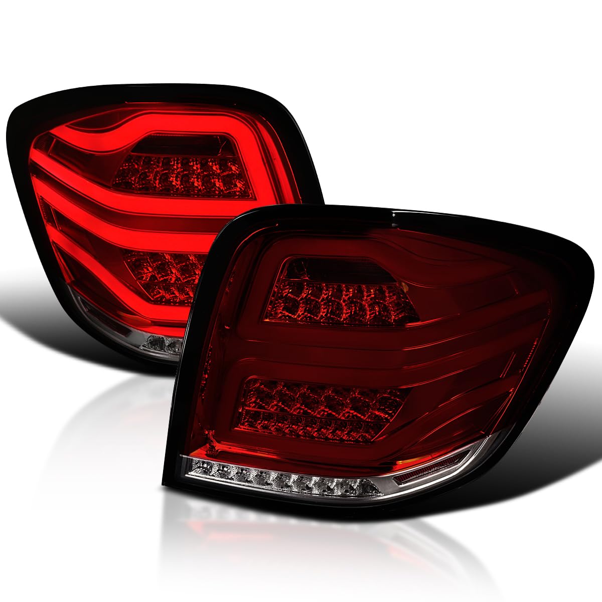 Red Smoke LED Bar Tail Lights SPEC-D TUNING Compatible with 2006-2011 Mercedes-Benz W164 ML-Class, Left + Right Pair Assembly