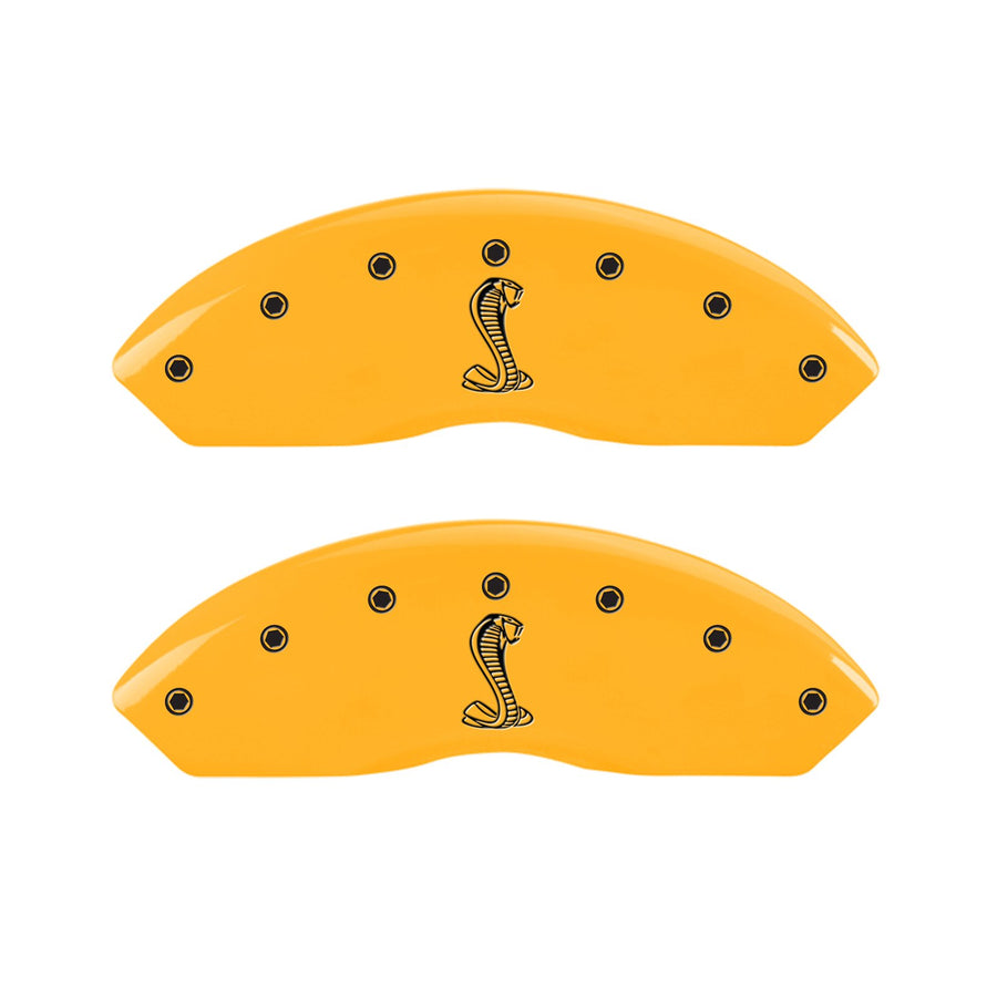 Caliper Covers MGP 10197SSNKYL (Yellow Powder Coat Finish, Engraved Front and Rear: Tiffany Snake, Black Characters, Set of 4)