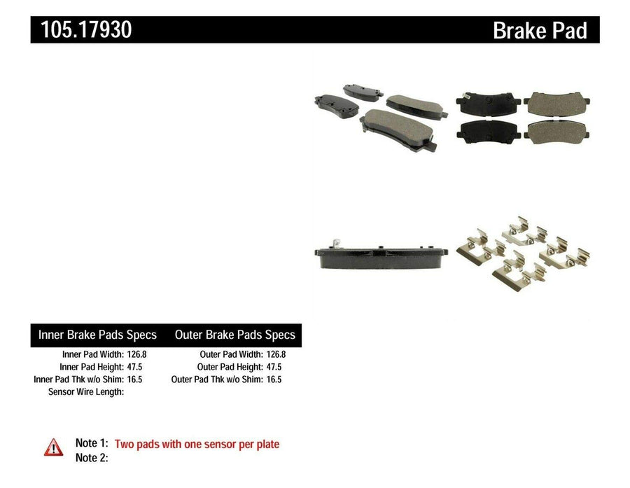 Centric Posi Quiet 105.17930 Premium Ceramic Rear Disc Brake Pad Set for Select 2015-2020 Ford Mustang Model Years