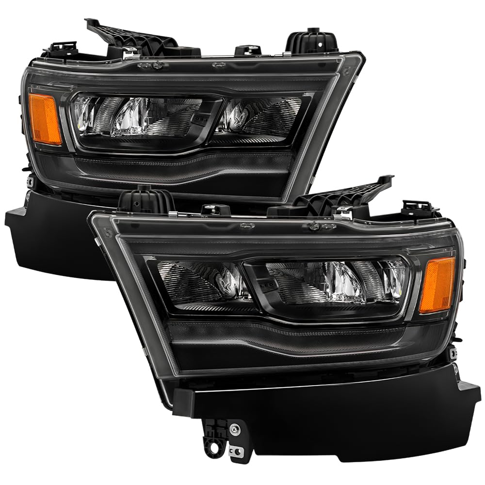 Dodge Ram 1500 19-22 OE Plus Fit Halogen Black Bezel Full LED w/DRL Smoke Signal Headlights - Spyder Black