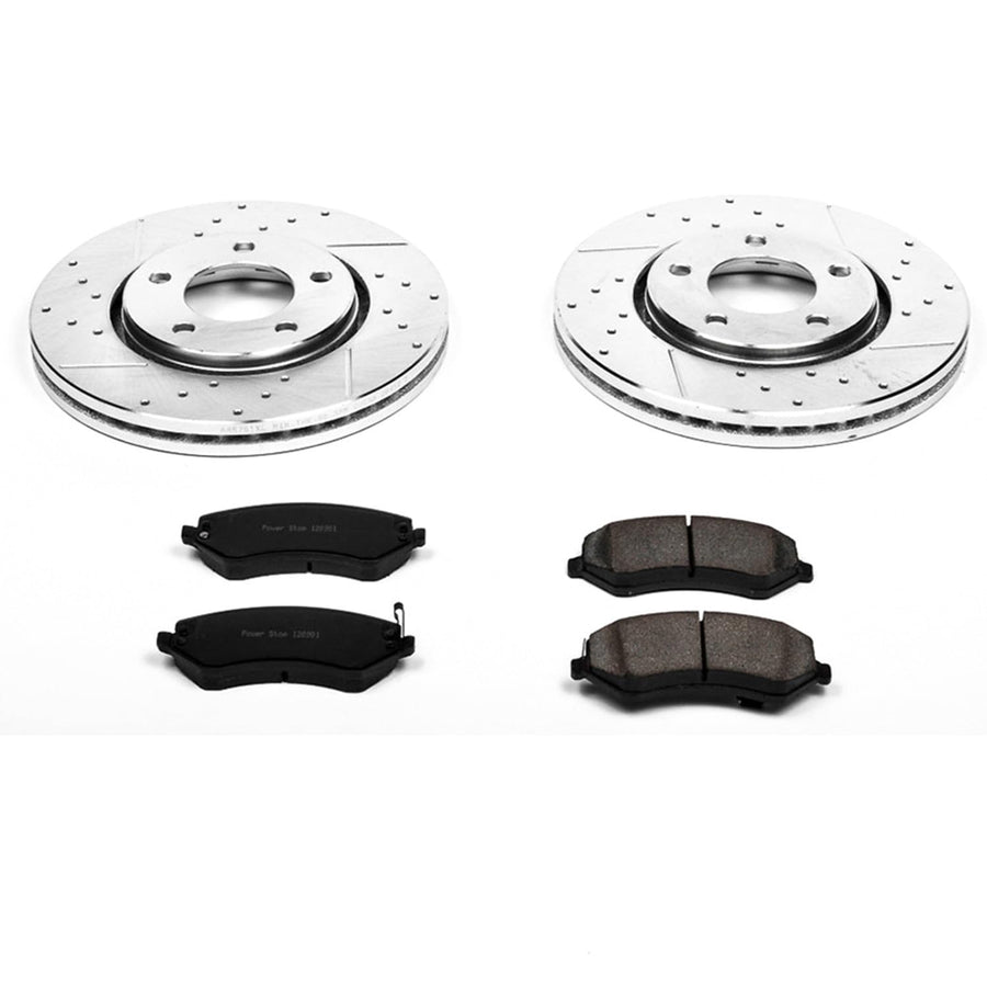 Power Stop K5244 Z23 Carbon Fiber Brake Pads with Drilled & Slotted Brake Rotors Kit For Chrysler Town & Country, Chrysler Voyager, Dodge Caravan, Dodge Grand Caravan [Model Specific]