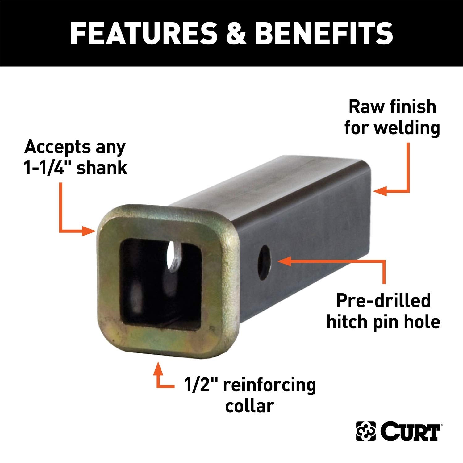 CURT 1-1/4-Inch x 6-Inch Weld-On Raw Steel Trailer Hitch Receiver Tube 49506