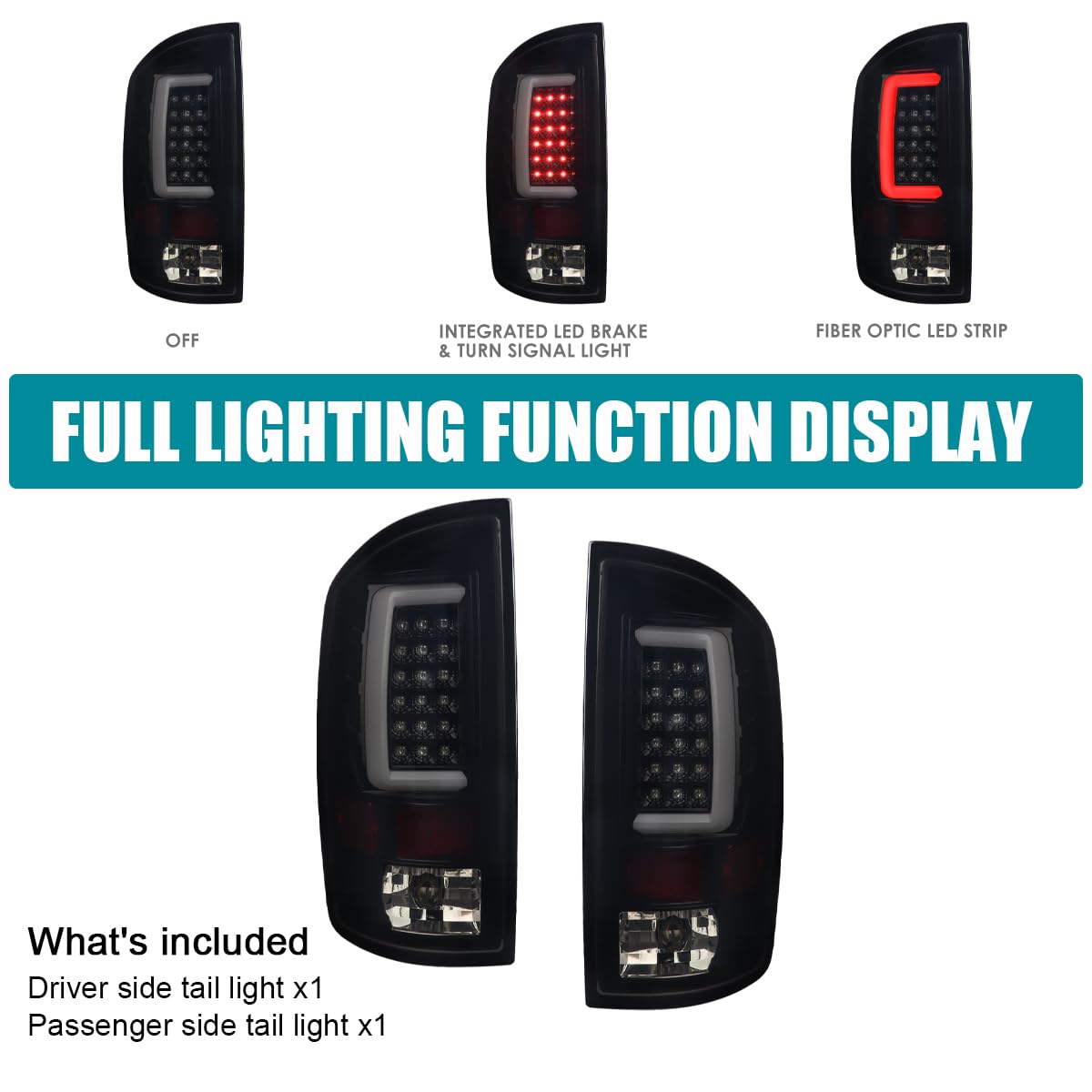 Glossy Black Smoke LED Tail Lights SPEC-D TUNING Compatible with 2007-2008 Dodge Ram 1500, 2007-2009 Dodge Ram 2500/3500, Left + Right Pair Assembly
