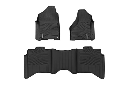 Flex-Fit Rough Country Floor Mats for Ram 1500 (2009-2018) Crew Cab - Front & Rear Set, Custom All-Weather Non-Slip TPE Liners with Spill Saver Lip