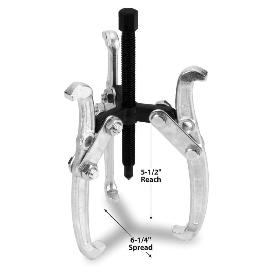 W137P Performance Tool 6-Inch 3-Jaw Gear Puller with Reversible Design for Vehicle Maintenance and Repair, Drop-Forged Steel, Chrome Plating