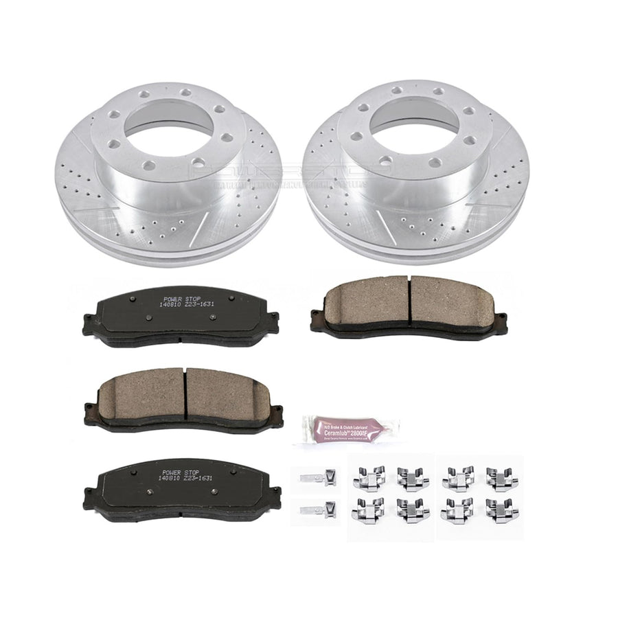 Power Stop K6545 Z23 Front Carbon Fiber Brake Pads with Drilled & Slotted Brake Rotors Kit For Ford F-250 Super Duty 2012 | Ford F-350 Super Duty 2012 [Vehicle Specific]