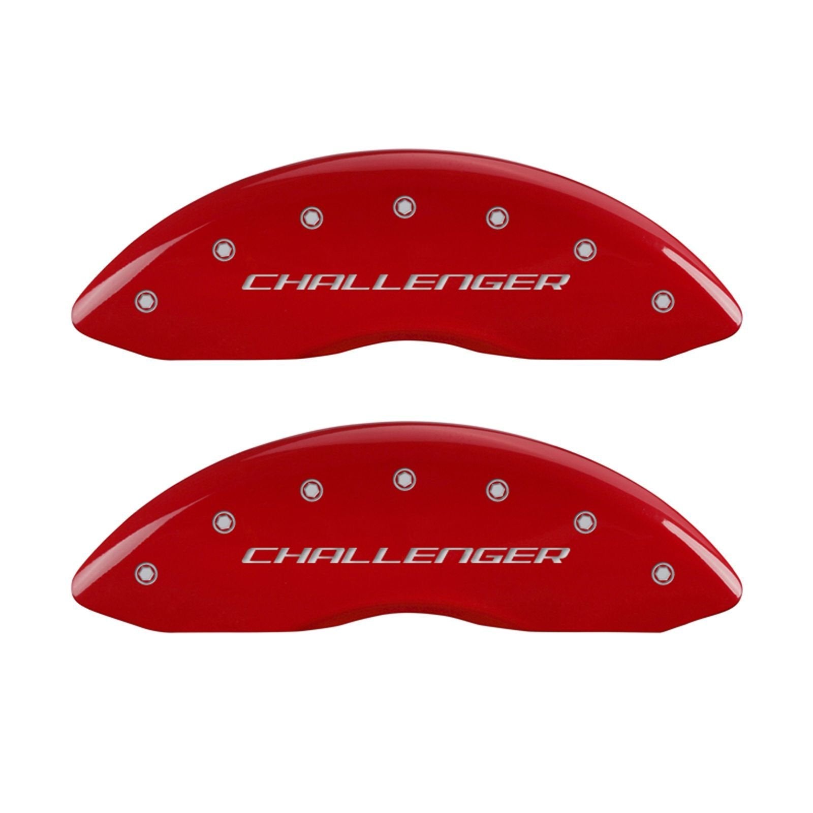 MGP Caliper Covers with 2011-2023 Dodge Charger and Challenger Compatible (Requires 18"+ Wheels & Single Piston Front Caliper) 4 PCS Front and Rear (Red - Challenger Block Engraving)