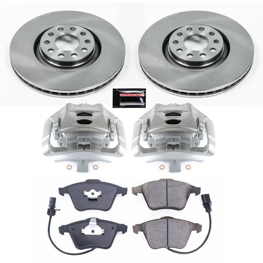 Power Stop KCOE2990 Replacement Autospecialty Front Caliper Kit-Rotors, Ceramic Brake Pads, Calipers For Audi A4 2005-2009, Audi A4 Quattro 2005-2009 [Model Specific]