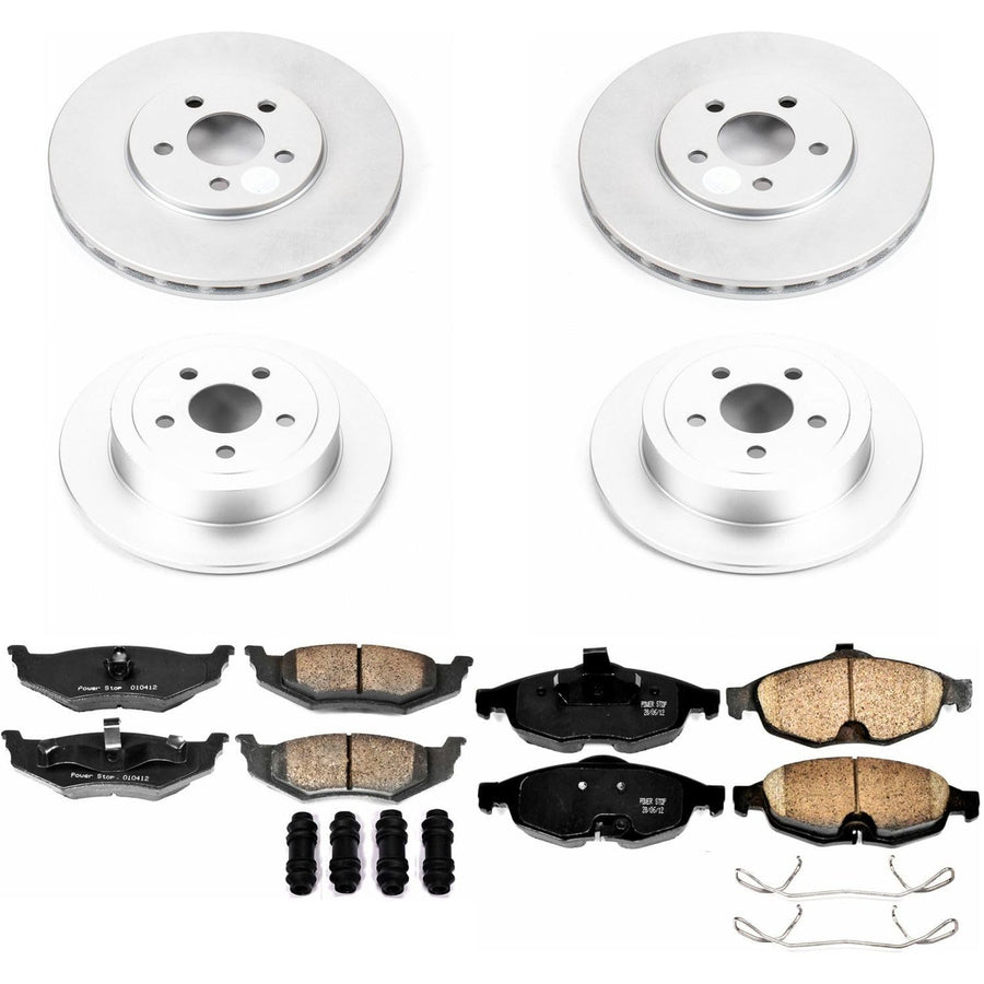 Power Stop Coated CRK1685 Brake Rotor & Ceramic Brake Pads- front & rear For Chrysler Sebring 2001-2006 [Model Specific]