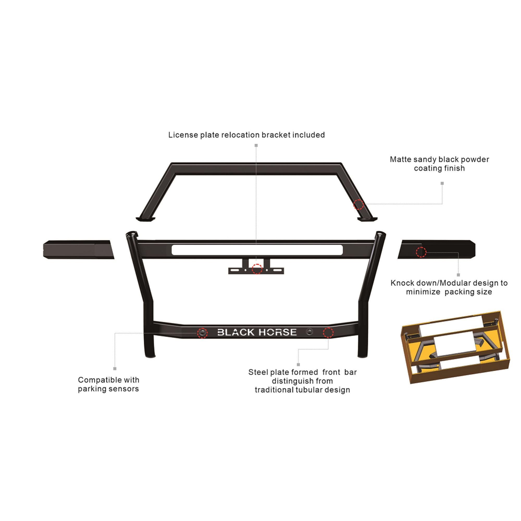 Rambler Black Horse Grille Guard Modular Black Compatible with 2019-2023 Ford Ranger-RAGF10