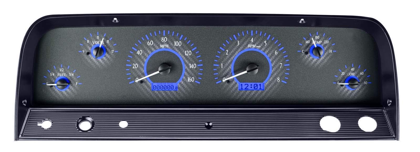 Dakota Digital VHX-64C-PU-C-B Analog Dash Gauge System Compatible with 1964-66 Chevy Pickup Truck Carbon Fiber Style Blue Backlighting