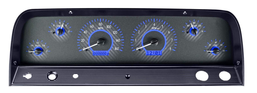 Dakota Digital VHX-64C-PU-C-B Analog Dash Gauge System Compatible with 1964-66 Chevy Pickup Truck Carbon Fiber Style Blue Backlighting