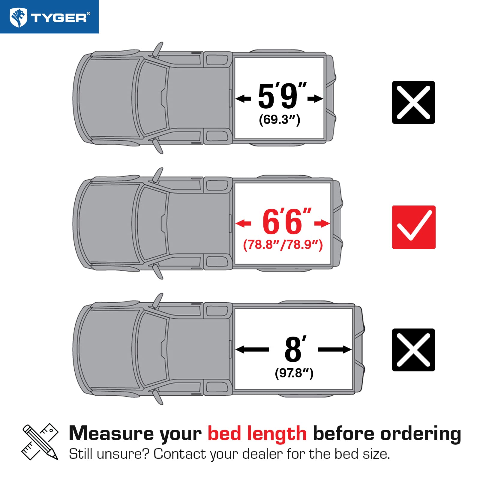 Tyger Auto T1 Soft Roll Up Truck Bed Tonneau Cover with 2014-2018 Chevy Silverado / GMC Sierra 1500; 2015-2019 2500 HD 3500 HD; 2019 LD/Limited Only | 6'6" Bed (78") | TG-BC1C9007 , Black