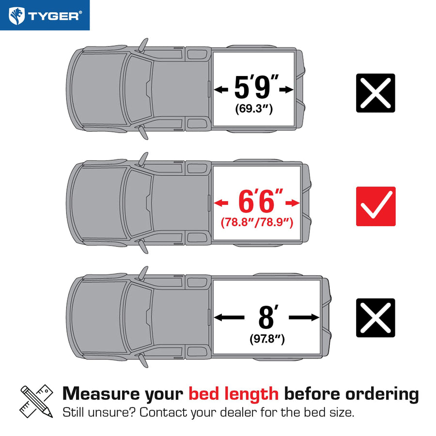 Tyger Auto T1 Soft Roll Up Truck Bed Tonneau Cover with 2014-2018 Chevy Silverado / GMC Sierra 1500; 2015-2019 2500 HD 3500 HD; 2019 LD/Limited Only | 6'6" Bed (78") | TG-BC1C9007 , Black
