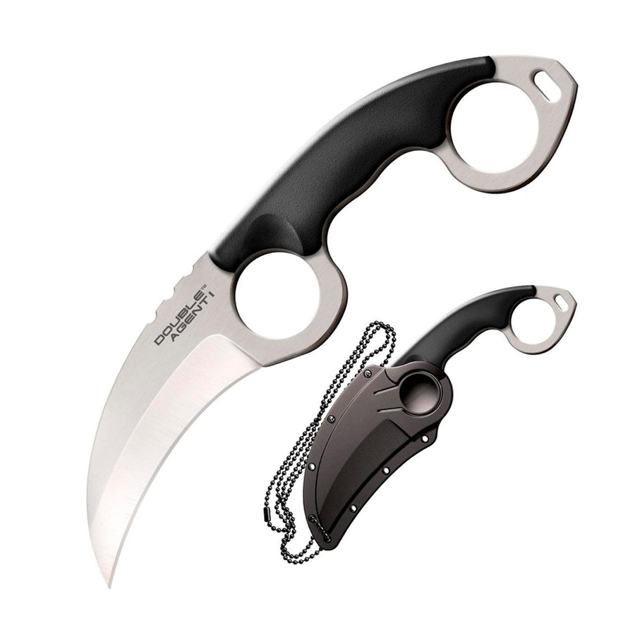 Cold Steel Durable Double Agent Lightweight Japanese AUS8A Steel Karambit Shape 3" Fixed Blade Tactical Outdoor Hunting Knife, Kray-Ex Handle, Secure-Ex Sheath - Plain Edge
