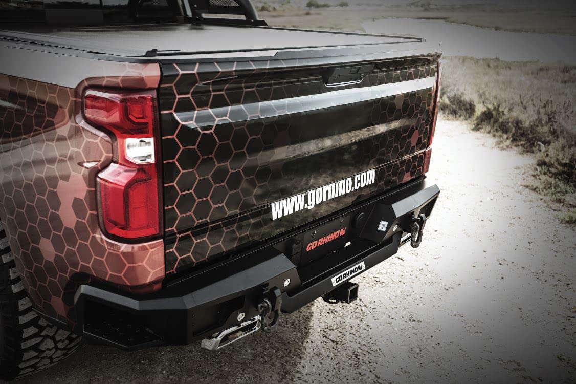 BR20 Go Rhino Rear Bumper | Mild Steel, Textured Black | 28176T | Fits 2019 - 2021 Chevrolet Silverado & GMC Sierra 1500; 2022 Chevrolet Silverado 1500 LTD & GMC Sierra 1500 Limited