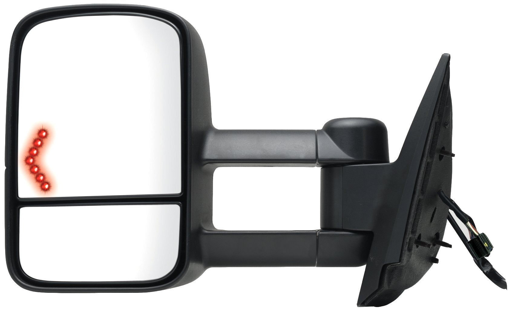 K Source Extendable Driver Side Towing Mirror For 2007 - 2014 Avalanche, Silverado/Sierra Pick-Up/Hybrid Full Size, Suburban, Tahoe, Yukon. Textured Black, Heated Power, LED Arrow Signal, Dual Lens, Foldaway