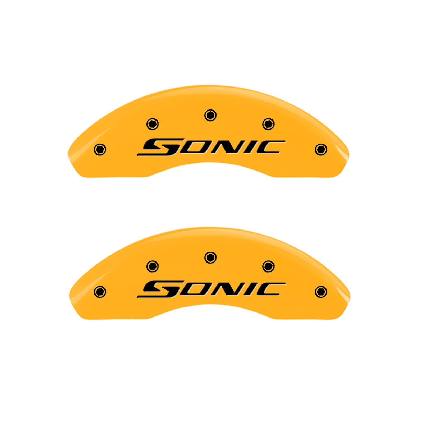 Caliper Covers MGP 14229SSNCYL Cover, Set of 4 (Yellow Engraved Front and Rear: Sonic Powder Coat Finish Black Characters)