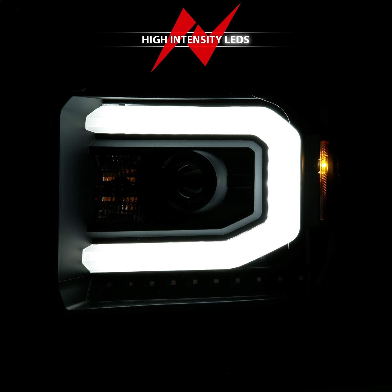 2014-2015 GMC Sierra 1500 ANZO (111513) Projector Headlights w/Light Bar Black Housing (Halogen Type)