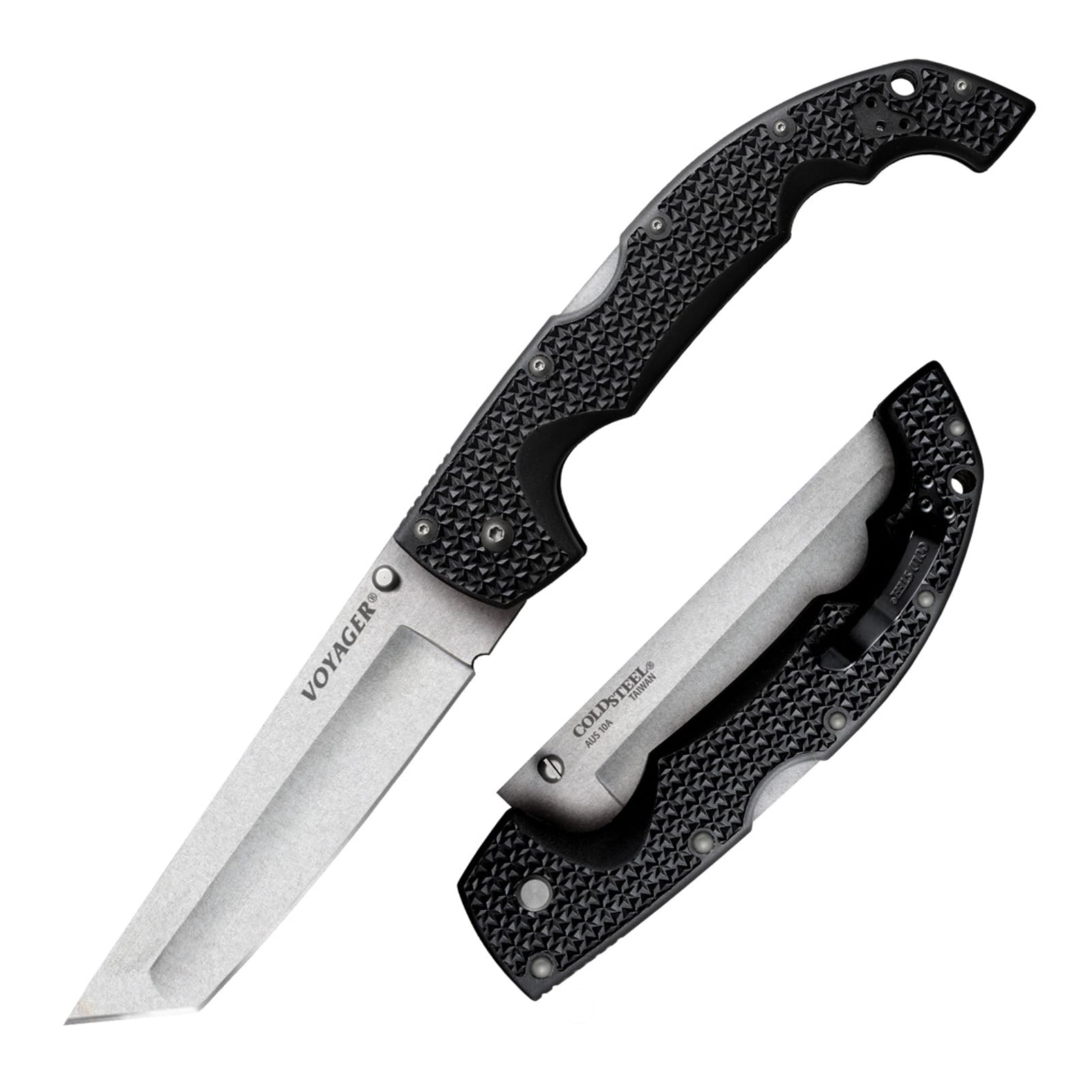 Cold Steel Voyager XL 5.5" AUS10A Tanto Point Plain Edge Razor-Sharp Blade 6.75" Griv-Ex Handle Everyday Carry Tactical Folding Knife