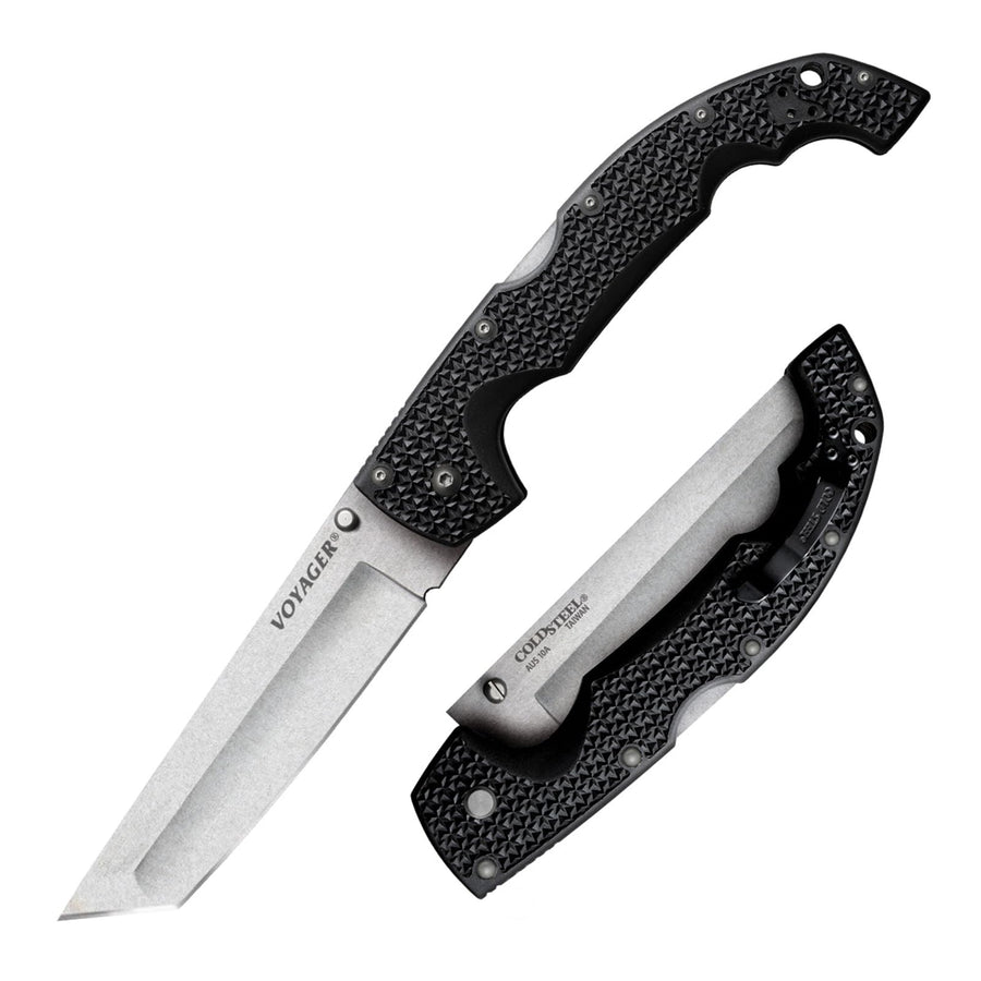 Cold Steel Voyager XL 5.5" AUS10A Tanto Point Plain Edge Razor-Sharp Blade 6.75" Griv-Ex Handle Everyday Carry Tactical Folding Knife