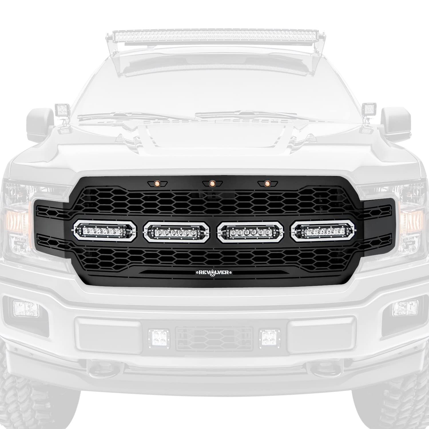 T-Rex Grilles Revolver Grille 2018-2020 F-150, Black, 1 Pc, Replacement with (4) 6 Inch LEDs, Does Not Fit Vehicles with Camera - PN #6515841