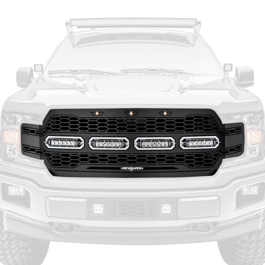 T-Rex Grilles Revolver Grille 2018-2020 F-150, Black, 1 Pc, Replacement with (4) 6 Inch LEDs, Does Not Fit Vehicles with Camera - PN #6515841