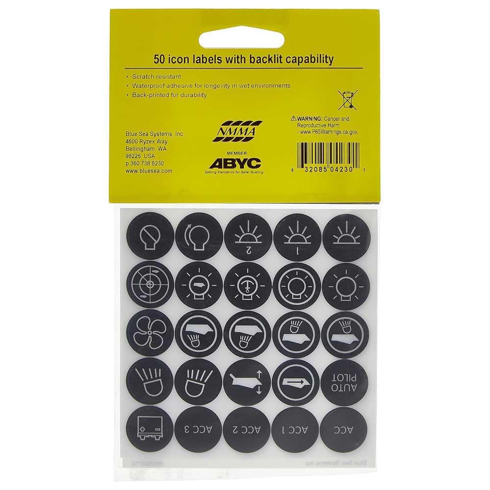 Push Button Switch Label Kit Blue Sea Systems, Black